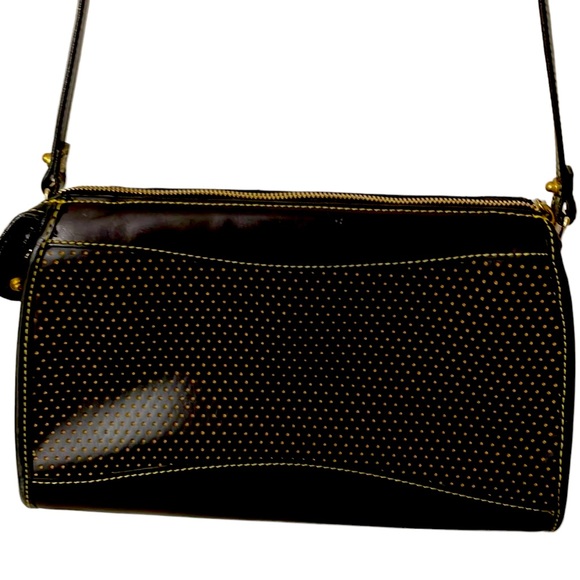 Dooney & Bourke All Leather Black & Gold Polka Dot Design Crossb… - Picture 5 of 15